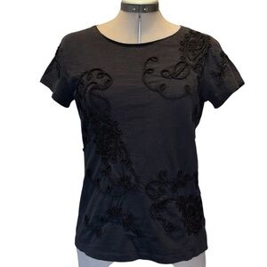 Coldwater Creek | Black Cotton Appliqué Tee | S